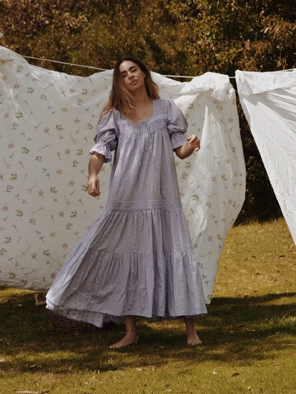 100% RECYCLED COTTON - MORNING SONG HAND SMOCKED TIERED MAXI DRESS - LAVENDER