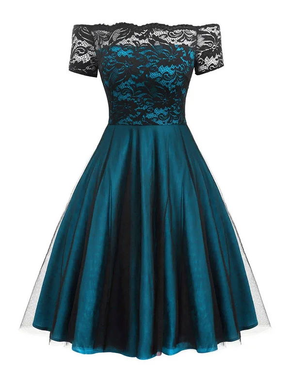 1950s Off Shoulder Lace Swing Dress