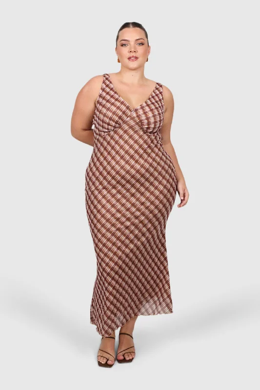 NATALIA DRESS BROWN CHECK