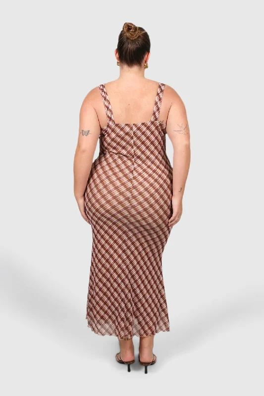 NATALIA DRESS BROWN CHECK