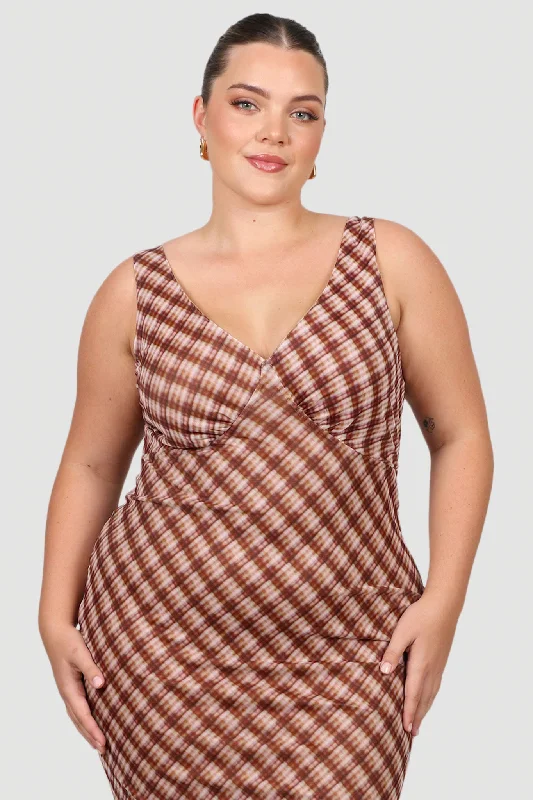 NATALIA DRESS BROWN CHECK