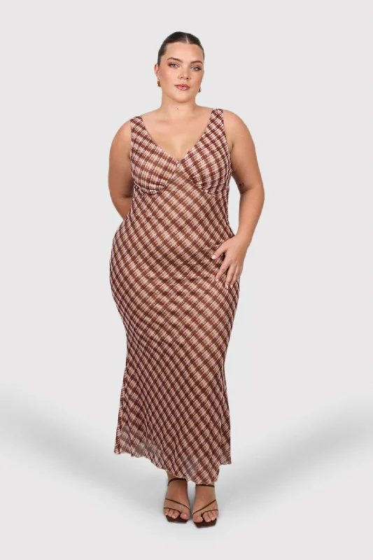 NATALIA DRESS BROWN CHECK