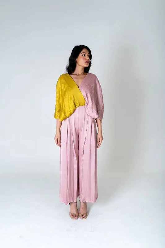 Pink-Yellow Color-Blocked Jumpsuit