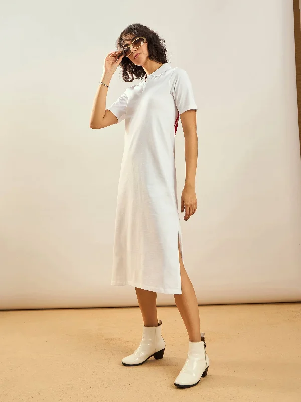 Women White 26 Printed Polo Neck T-Shirt Dress