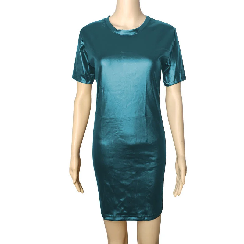 Location: D4 Imitation Leather Skirt Short Sleeve Blue and Green / S