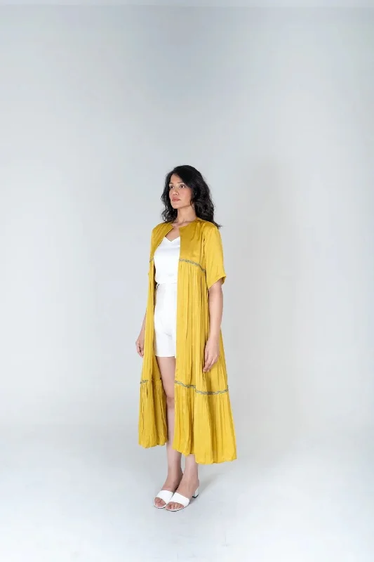 Yellow-Green Braided Gather Long Cape