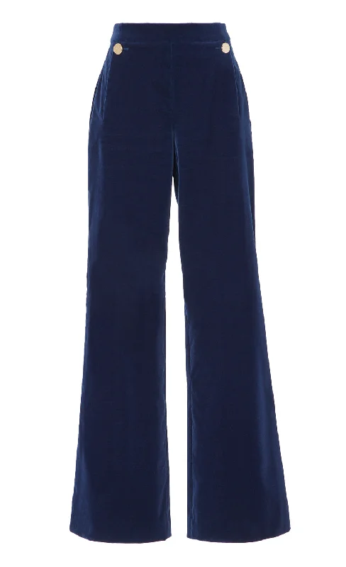 Clove Velvet Waisted Trousers - Dark Sapphire