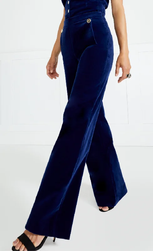 Clove Velvet Waisted Trousers - Dark Sapphire