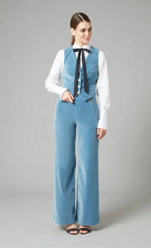 Clove Velvet Waisted Trousers - Ice Blue