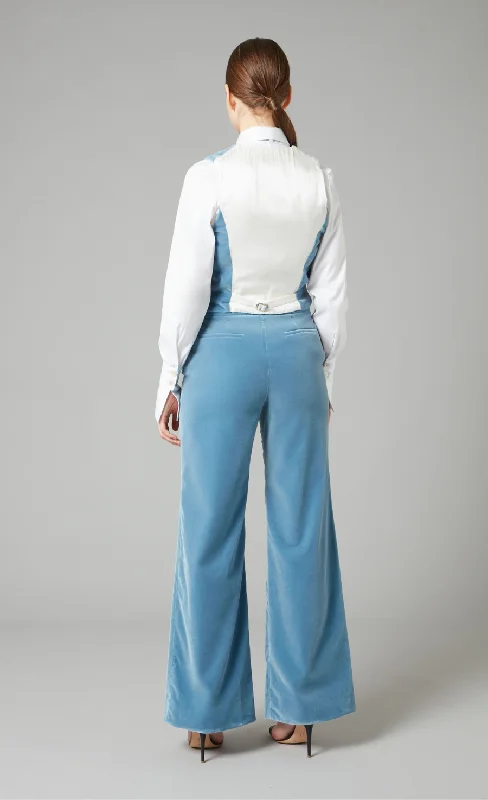 Clove Velvet Waisted Trousers - Ice Blue