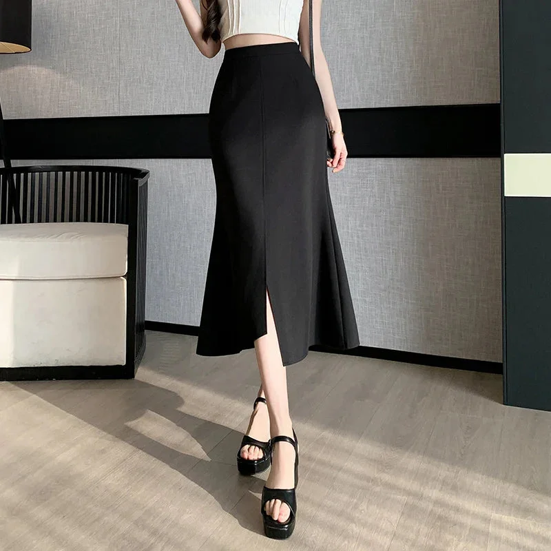 FashionSierra - New Korean Style Mid-length Mermaid Womens New Spring Summer High Waist Package Hip Ladies Long Skirt