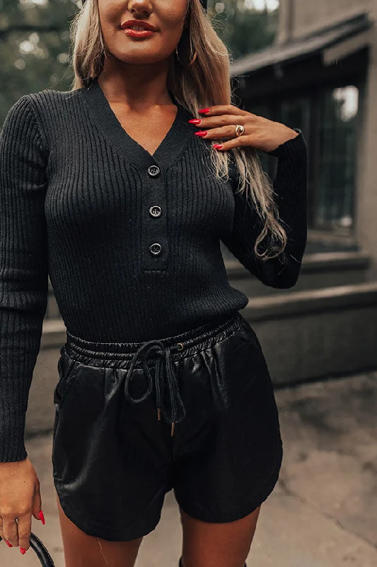 Hint Of Cozy Ribbed Sweater Top In Black