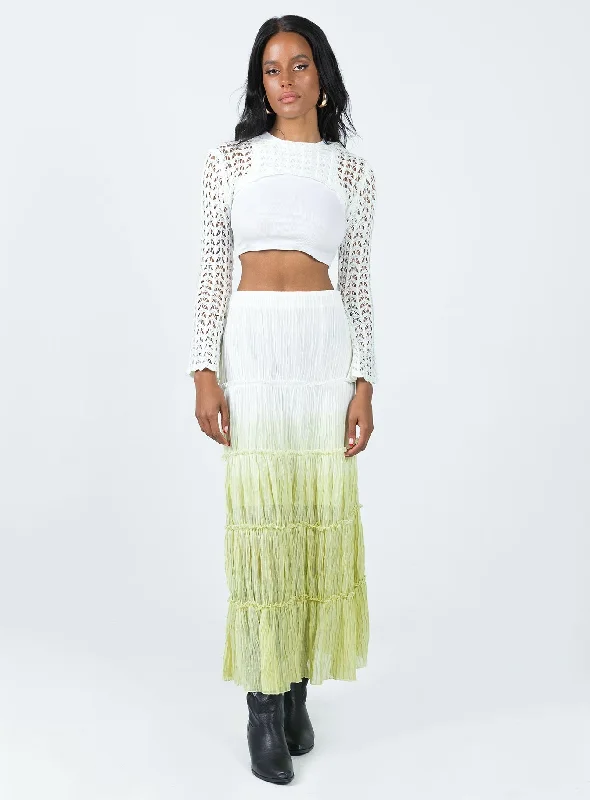 Sun Down Mid Rise Maxi Skirt Green Ombre