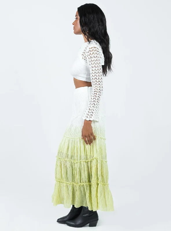 Sun Down Mid Rise Maxi Skirt Green Ombre