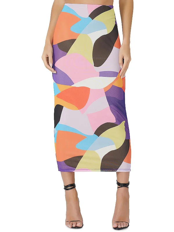 Womens Midi Colorblock Pencil Skirt