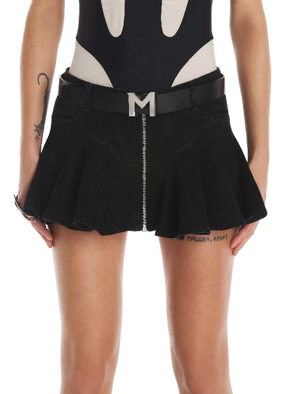 black mini denim skirt