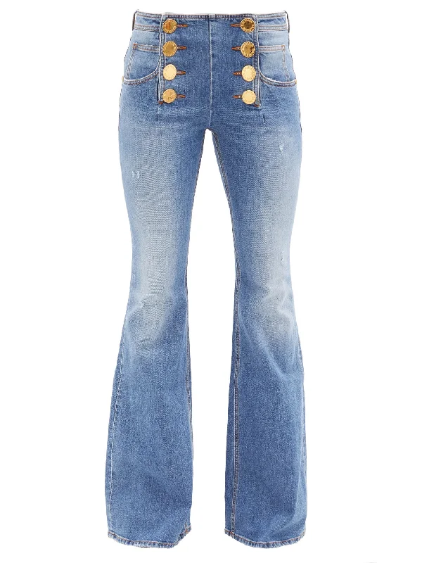 Buttoned high-rise flared-leg jeans