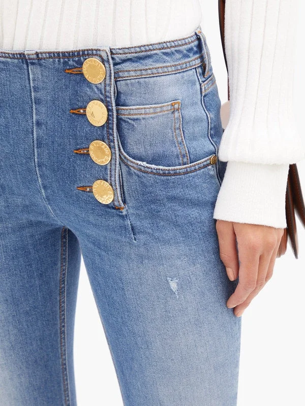 Buttoned high-rise flared-leg jeans