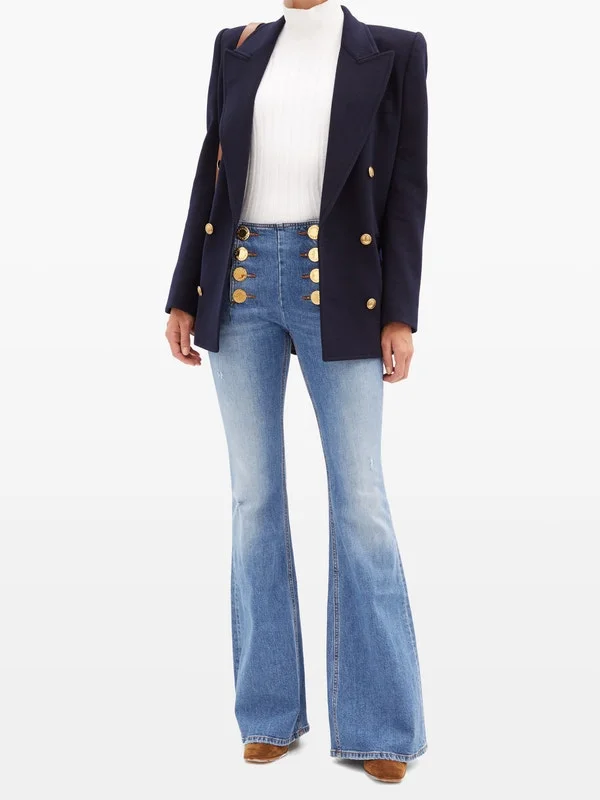 Buttoned high-rise flared-leg jeans