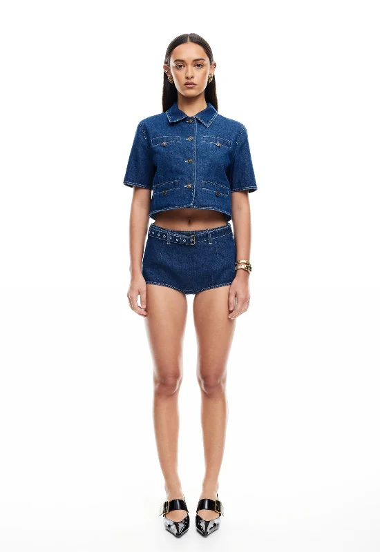 HALSTON DENIM TOP - BLUE DENIM