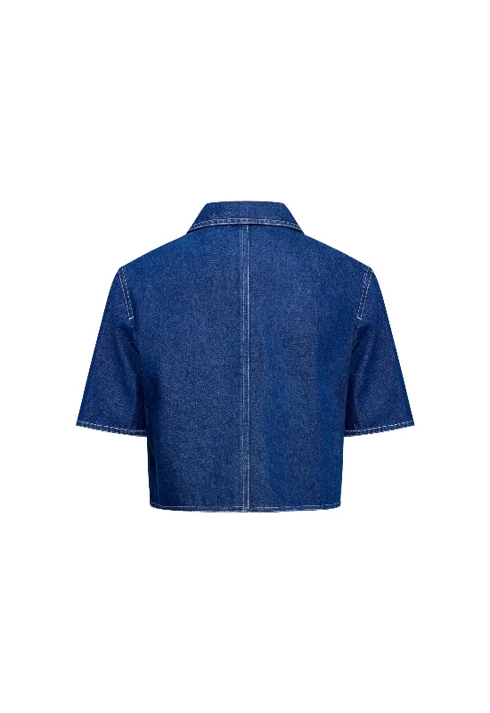 HALSTON DENIM TOP - BLUE DENIM