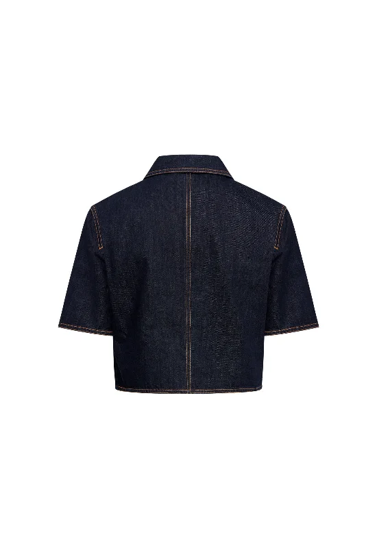 HALSTON DENIM TOP - DARK DENIM