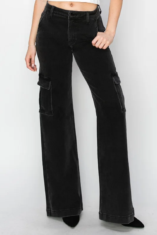 Hot Girl Risen High Rise Wide Leg Cargo Jeans In Black