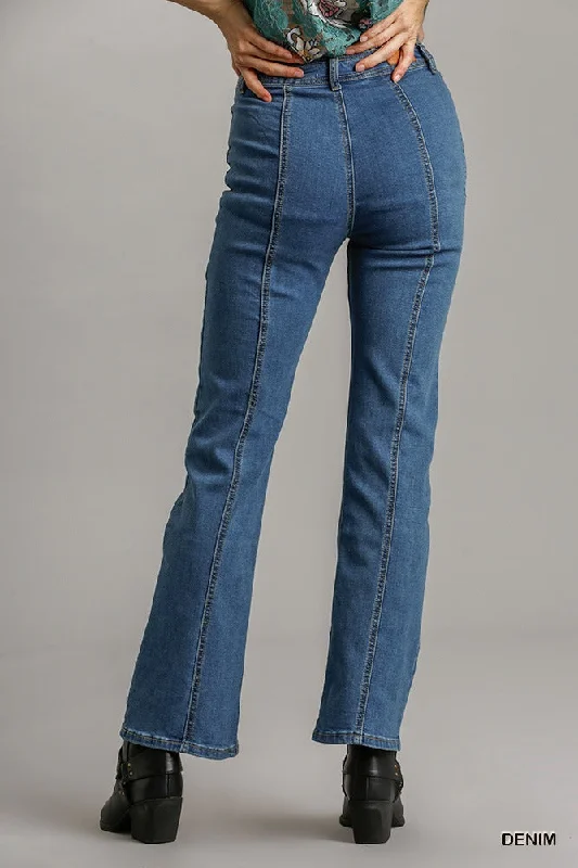 Hot Girl Timeless Panel Straight Cut Denim Jeans In Medium Wash