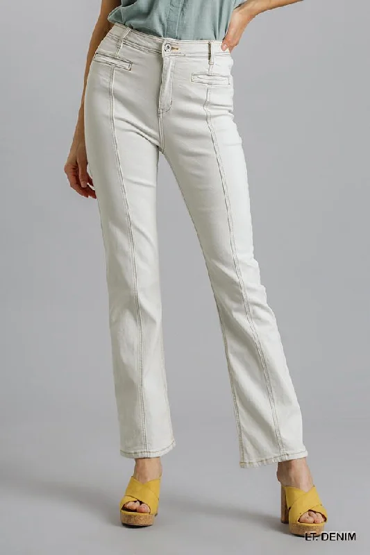 Hot Girl Timeless Panel Straight Cut Denim Jeans In White Denim