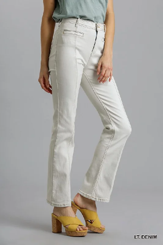 Hot Girl Timeless Panel Straight Cut Denim Jeans In White Denim