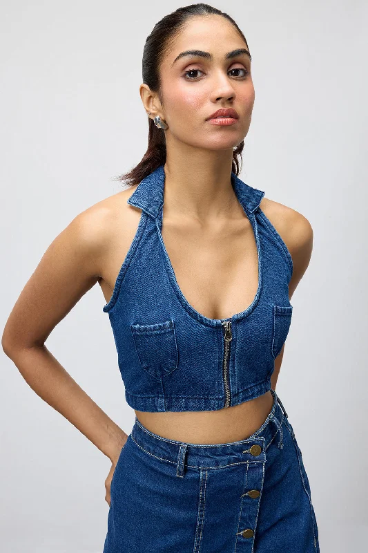 Blue Abyss Denim Cropped Top