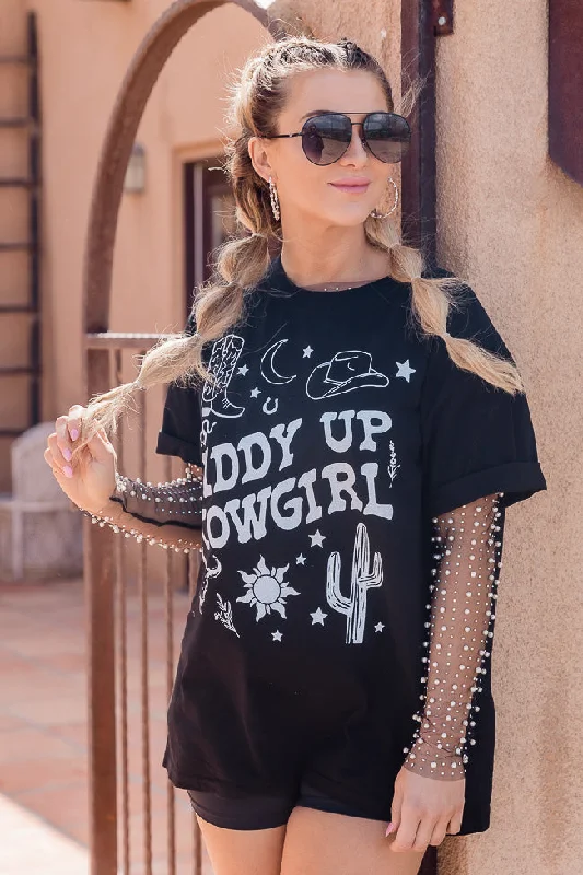 Giddy Up Black Oversized Graphic Tee