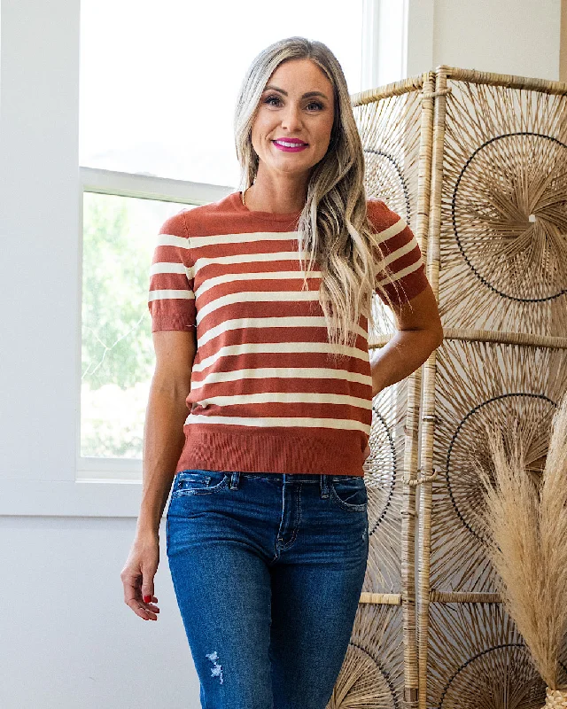 NEW! Heidi Short Sleeve Striped Sweater - Rust