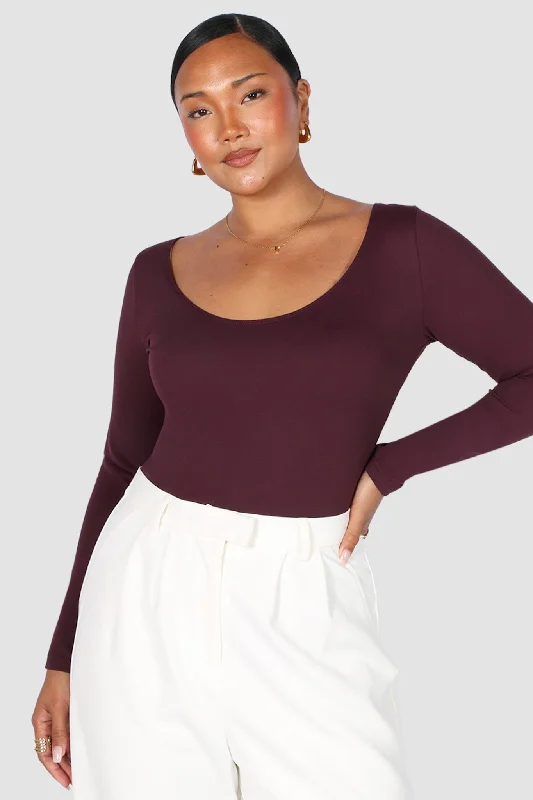 SCOOP NECK BODYSUIT DEEP PLUM