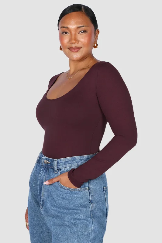 SCOOP NECK BODYSUIT DEEP PLUM