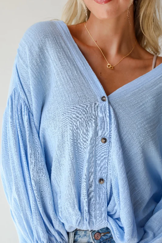 Sleek Dedication Light Blue Linen Blouse