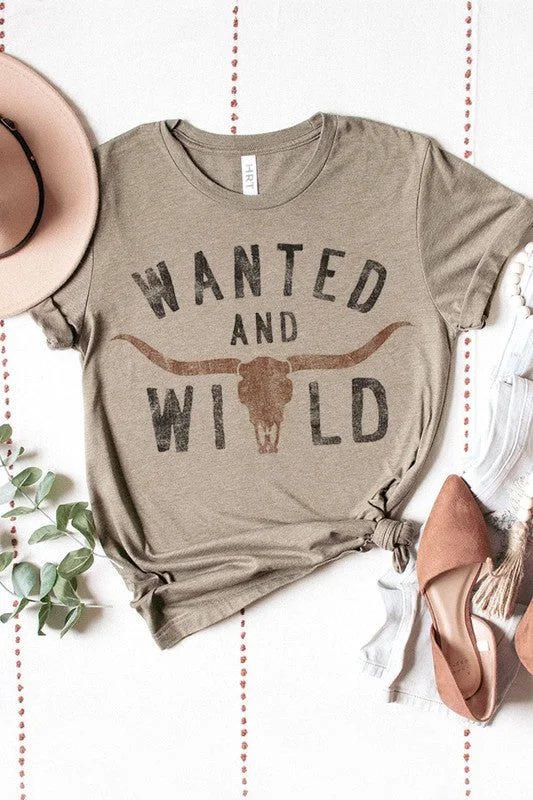 WANTED AND WILD BULL HEAD SHORT SLEEVE GRAPHIC TOP S-XL