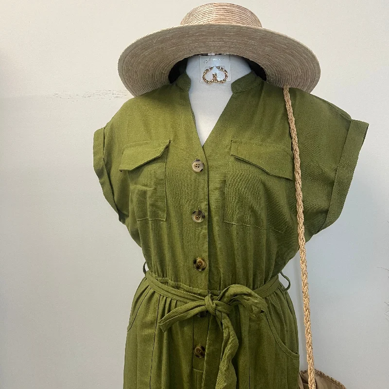 Blanca Linen Jumpsuit-Olive