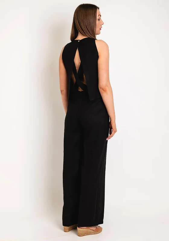 Serafina Collection Open Back Wide Leg Jumpsuit, Black