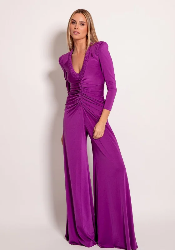 Colour Nude Indiaman Ruched Wide Leg Jumpsuit, Purple