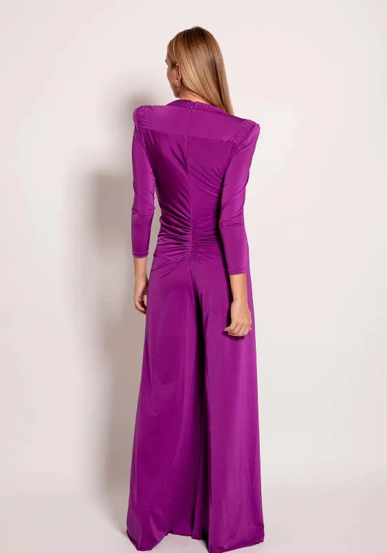 Colour Nude Indiaman Ruched Wide Leg Jumpsuit, Purple