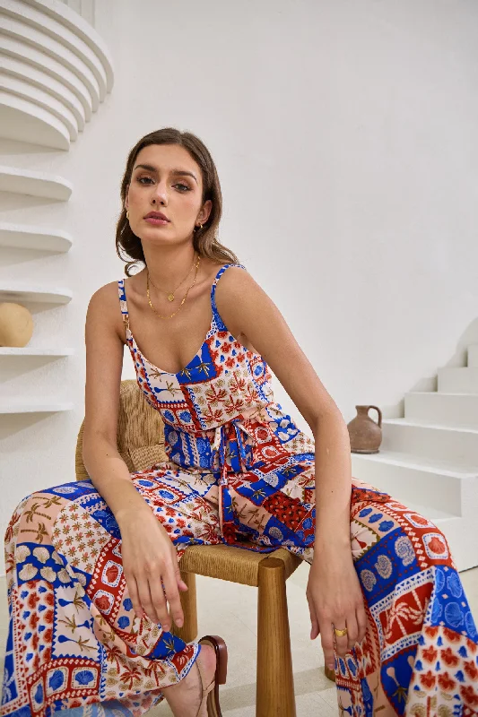 Cordelia Blue Abstract Patchwork Jumpsuit