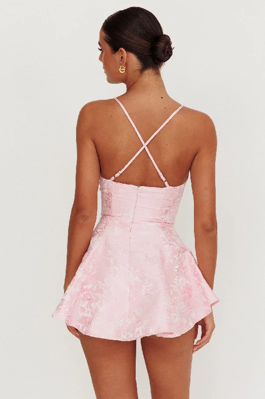 July Jacquard Crossover Straps Romper Baby Pink