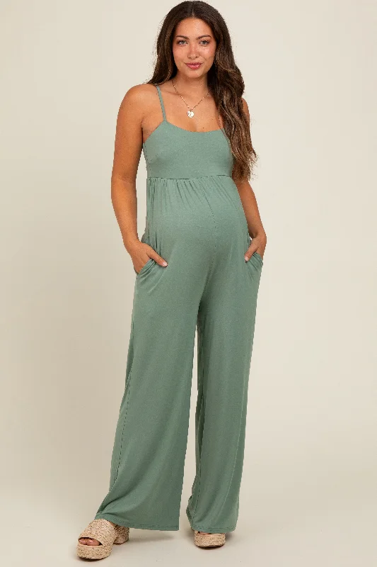 Light Olive Wide Leg Maternity Jumpsuit