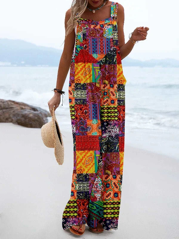 Loose Wide Leg Printed Jumpsuits