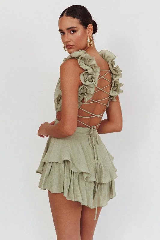 Madara Lace-Up Back Romper Sage