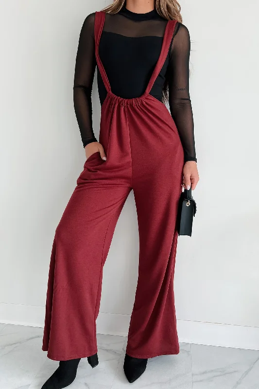 Message Received Wide Leg Suspender Jumpsuit (Wine)