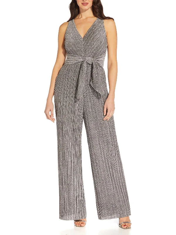 Womens Metallic Pleated Jumpsuit