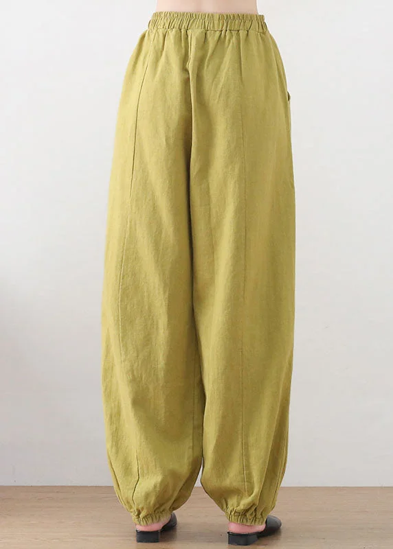 Bohemian Ginger Elastic Waist Linen Beam Pants Summer