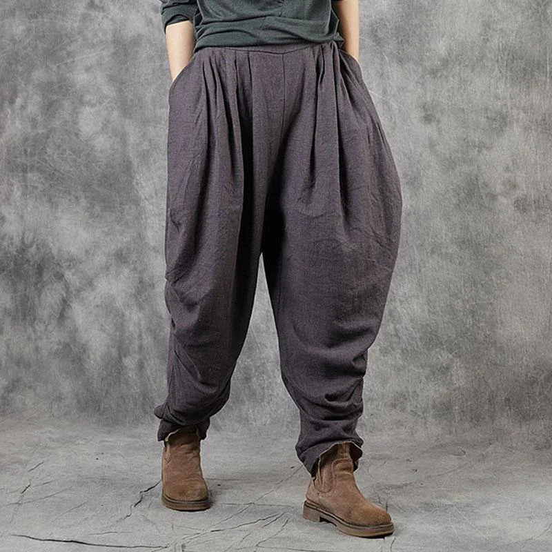 Bohemian Mulberry Pockets Casual Fall Linen Pants